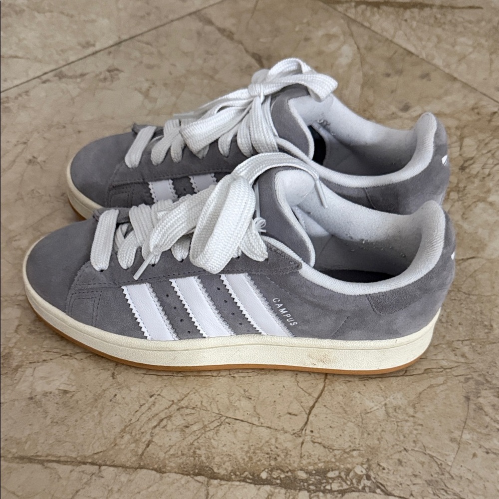 Adidas Gray and White Canvas Sneakers